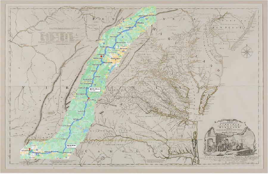 Salem 250th celebration Journey Map from PA to NC